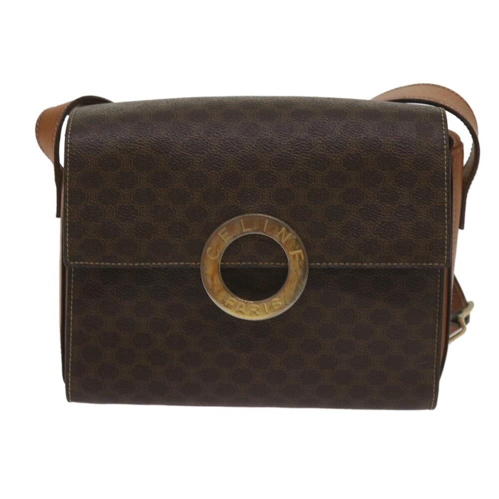 Celine Vintage Macadam Circle Logo Canvas and Leather